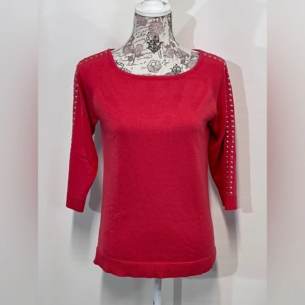 COPY - CARMEN MARC VALVO Poppy red 3/4 sleeve top size M - Picture 4 of 12